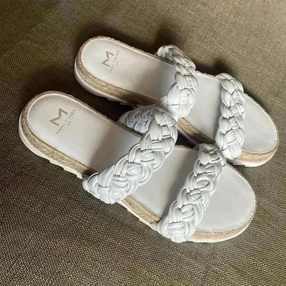 Marc Fisher Leather White Sandals Size 8 - Picture 4 of 9